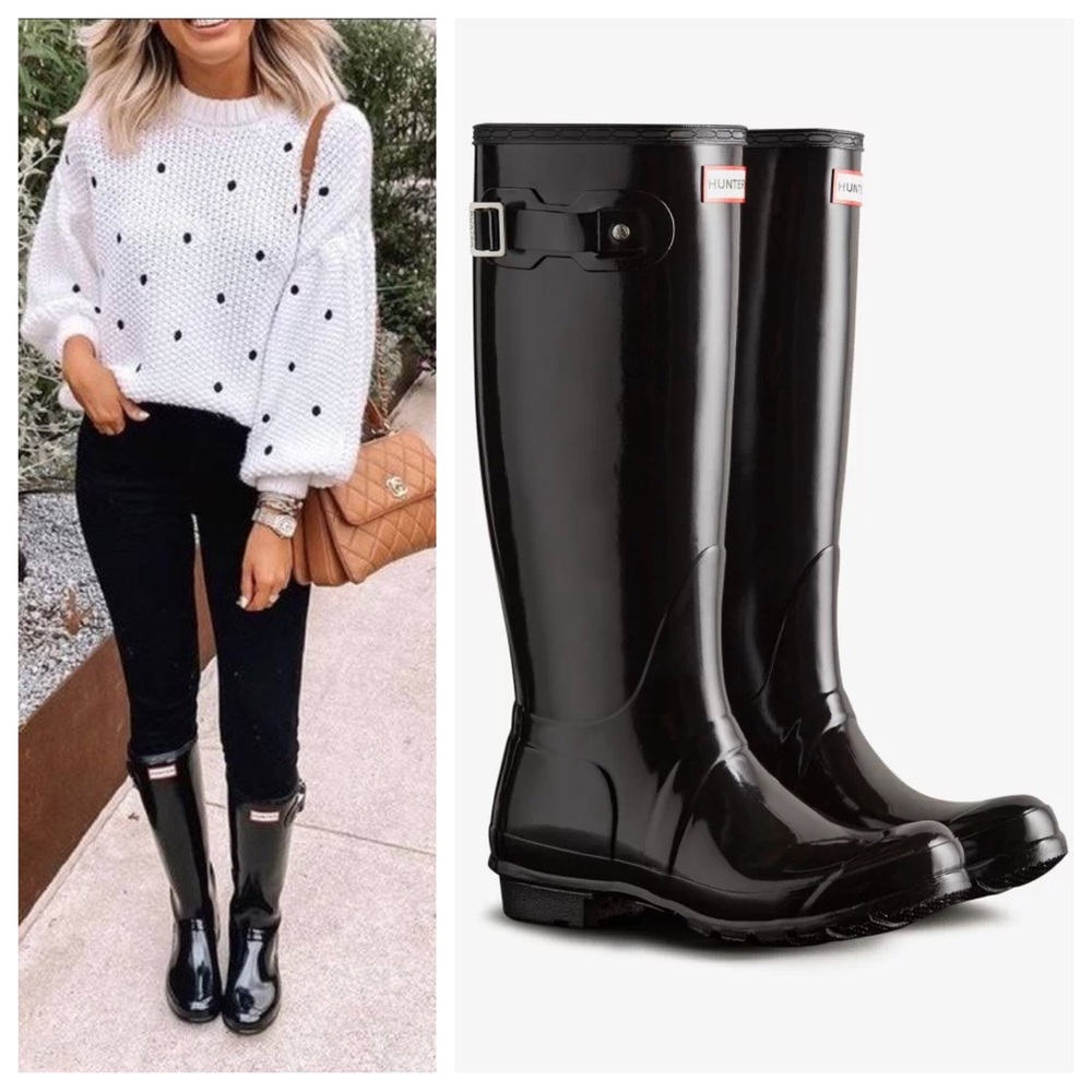 Hunter Glossy Black Women's Rain Boots